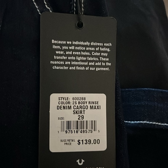 True Religion Women's Dark Blue Denim Maxi Cargo Skirt Sz 29 - Picture 6 of 6